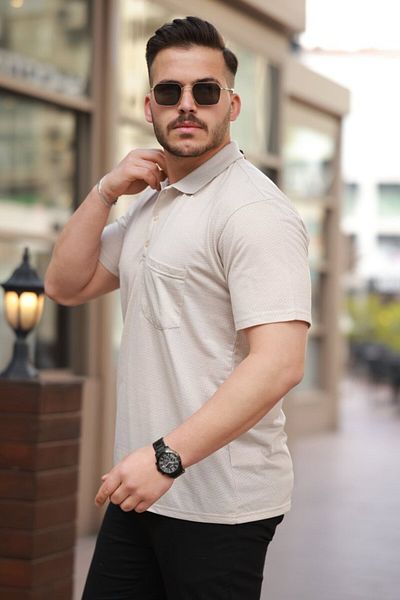 Modayakamoz Ανδρικό μπλουζάκι με γιακά Mini Jacquard κοντομάνικο