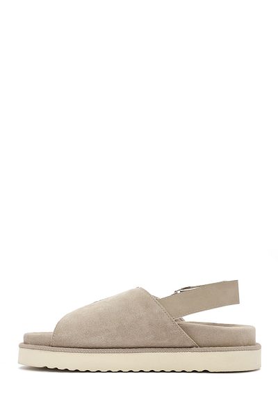 Derimod Women's Beige Strappy Suede Leather Sandals 25Sfd405410