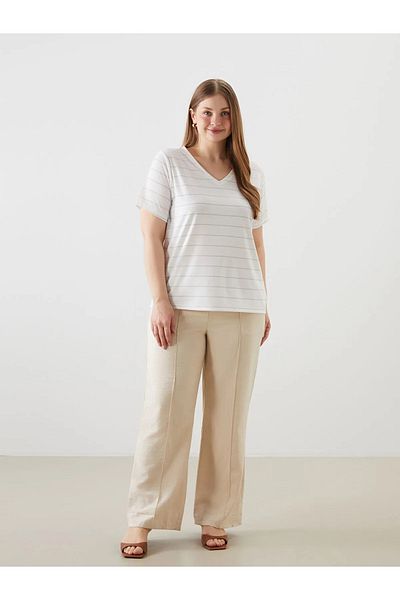 LC Waikiki Tricou cu dungi pentru damă cu decolteu în V