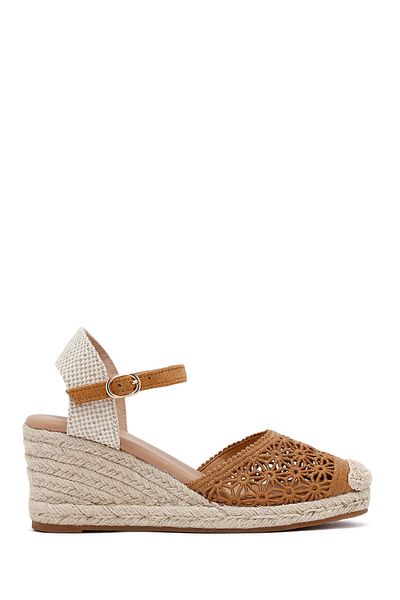 Derimod Women's Tan Ankle Buckle Wedge Heeled Espadrille 25Sfe40186F