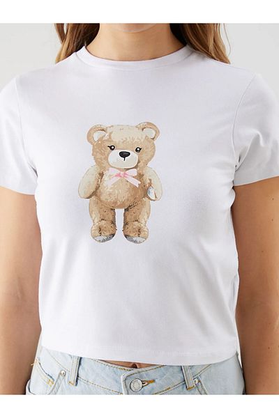 LC Waikiki Γυναικείο T-Shirt Crew Neck Bear με στάμπα