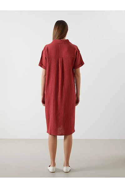 LC Waikiki Shirt Collar Textured Oversize Women's Dress