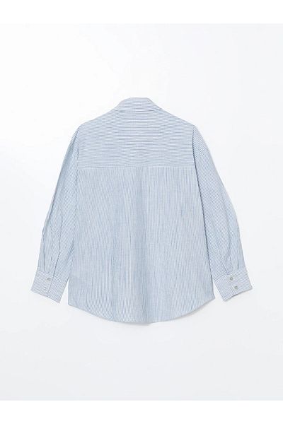 LC Waikiki Cămașă oversize pentru femei în amestec de in dungi