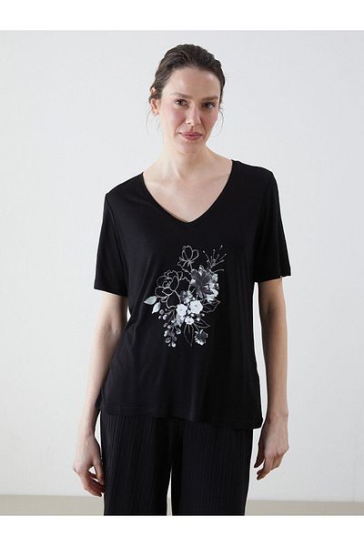 LC Waikiki Tricou cu decolteu în V Floral pentru damă