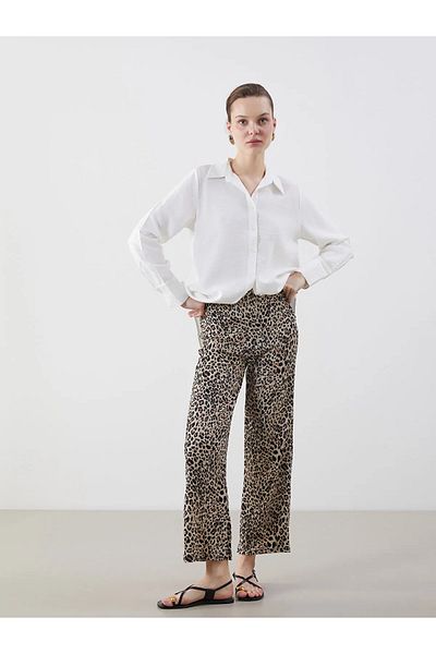 LC Waikiki Leopard Print Women's Trousers with Elastic Waist