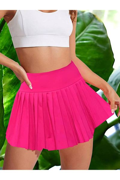 LEONE KOLEKSİYON High Waist Pleated Mini Shorts Skirts, Casual Skirts, Scuba Fabric