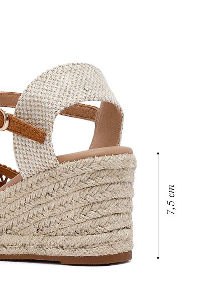 Derimod Women's Tan Ankle Buckle Wedge Heeled Espadrille 25Sfe40186F