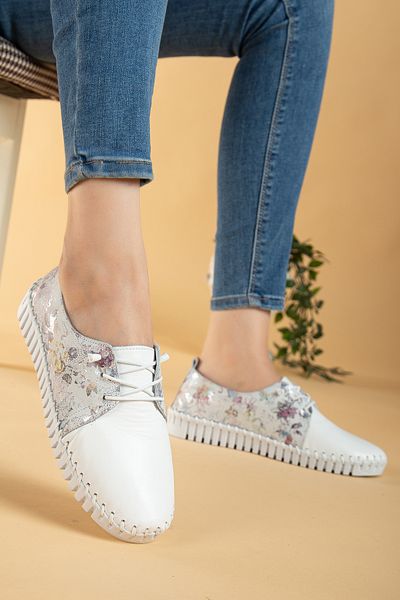 uway Genuine Leather Comfortable Orthopedic Daily Rubber Laced Soft Women's Shoes