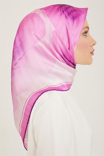 Armine Sura Silk Scarf 9100D (S) 90 X 90 Candy Pink - 04