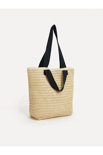 LC Waikiki Γυναικεία ψάθινη τσάντα παραλίας με κούμπωμα