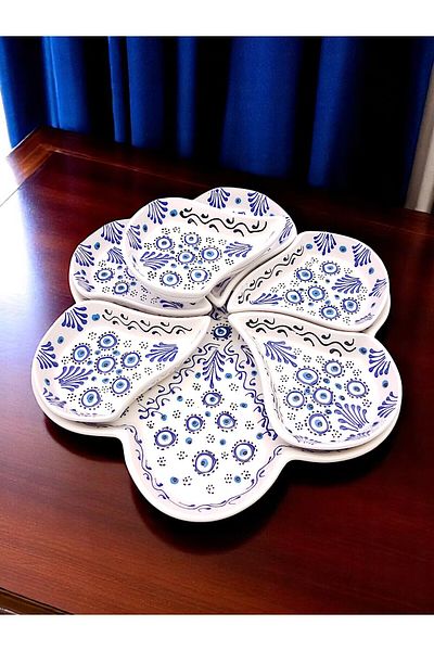 sharp&art Breakfast Set, Detailed Hand Embroidery, Embossed Evil Eye Bead Themed Ceramic 2 Different Breakfast Sets