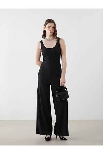 LC Waikiki U Neck Wide Leg Crepe Jumpsuit