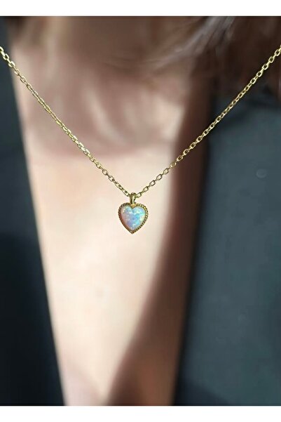 Wind Silver Opal Kalp Kolye 925 Ayar Gümüş
