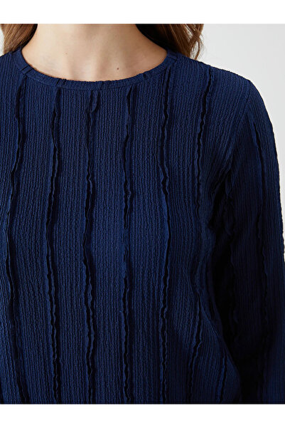 LC Waikiki Navy Blue Crew Neck Textured Women's Tunic