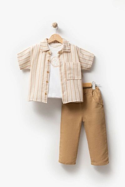 Minytrendy Baby Boy Kids Muslin Cool Boy Badili Shirt Sports Bottom Top Set Eid Set