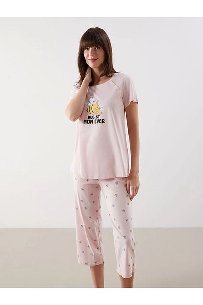 LC Waikiki Σετ πιτζάμες εγκυμοσύνης με στάμπα Crew Neck