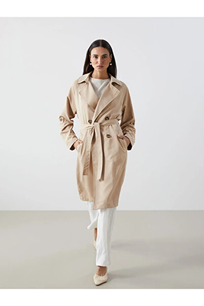 LC Waikiki Beige Jacket Collar Women's Trench Coat