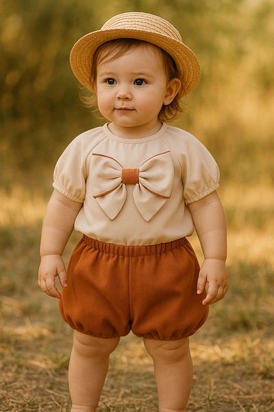Minytrendy Baby Girls & Kids Summer Balloon Sleeve Blouse and Shorts Bottom Top Set Eid Outfit