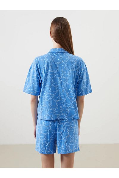 LC Waikiki Set de pijamale pentru femei cu guler de cămașă cu imprimeu și pantaloni scurți