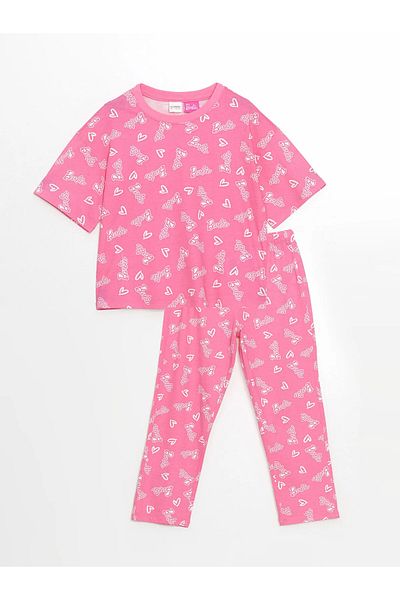 LC Waikiki Crew Neck Brb Printed Girl's Pajamas Set