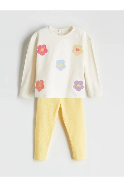 LC Waikiki Crew Neck Floral Baby Girl Blouse and Leggings 2-Piece