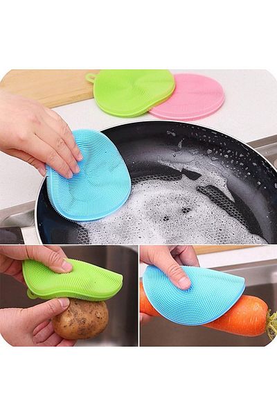 MAİN SHOP Silicone Dish Washing Brush Non-Exhausting (4 Pieces) M-148