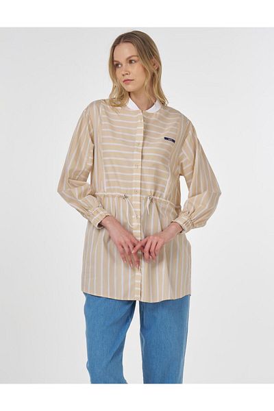 KYR Gathered Waist Line Pattern Poplin Tunic Beige