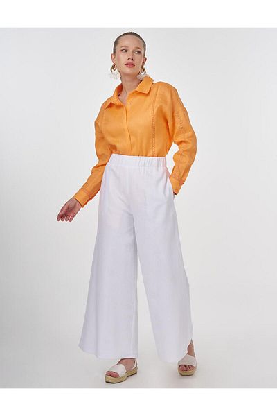 Kayra Stripe Scalloped Linen Tunic Peach
