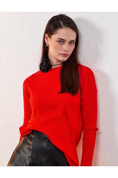 Kayra Sıfır Yaka Fitilli Triko Bluz Turuncu