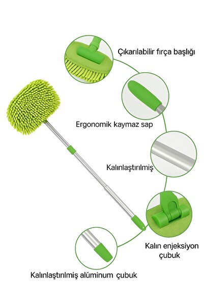 keyfisepet en keyifli sepet Yedek Bezli Uzun Saplı Mikrofiber Araç Yıkama Fır...