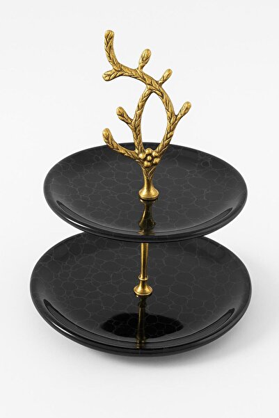 ela777 Mermer Desenli 2 Katlı Pasta Kurabiyelik