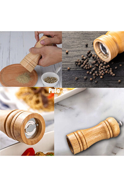 PUFO manual pepper and spice grinder made of wood, 15 cm, brown