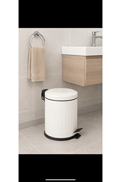 Veliday Vintage Beyaz Çöp Kovası Çöp Kutusu Çizgili Model 5 Litre