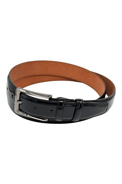 Süzer Deri 3.5 Cm. Classic Genuine Leather Stitched Model Solid Color Patent Leather Belt Black