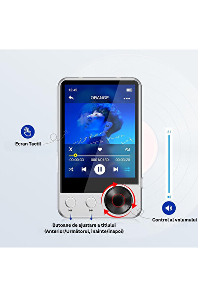 Velixo MP3 Player with Touchscreen, 2.4", Bluetooth 5.3, 128GB, HiFi, FM Radio, E-book, Recorder