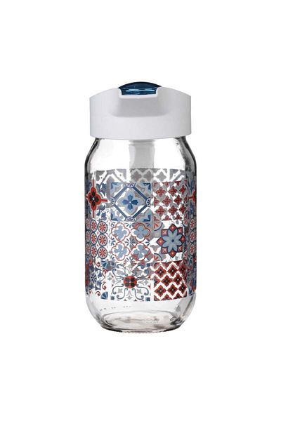 PUFO Carafă tradițională din sticlă cu capac, pentru apă, limonadă sau suc, 1 l, transparentă