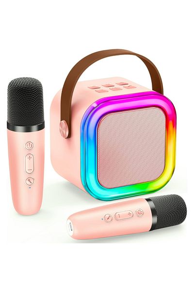 Velixo Set Of 2 Wireless Karaoke Mics With Speaker, Bluetooth, Rgb Led, 3d Sound, 5 Effects, Microsd, Aux