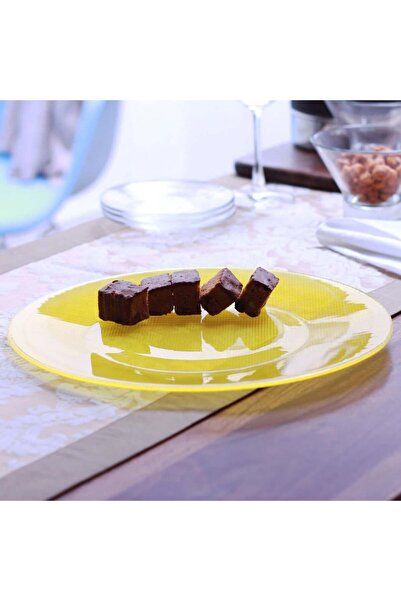 PUFO Set of 6 elegant Pufo Luxury glass plates for dessert, appetizers, 31 cm, yellow