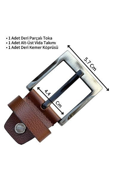 Süzer Deri 4.5 Cm. Replacement Belt Buckle with Screws Genuine Leather Tan