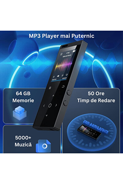 Velixo Player MP3 cu ecran tactil de 1,8", Bluetooth 5.2, 64 GB, card SD de până la 128 GB, HiFi, radio FM, înregistrator vocal