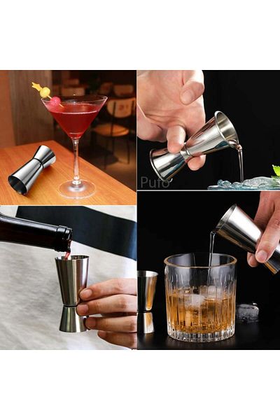 PUFO Metal measuring cup for alcoholic beverages, cocktail, ideal for bars, restaurants, bartenders