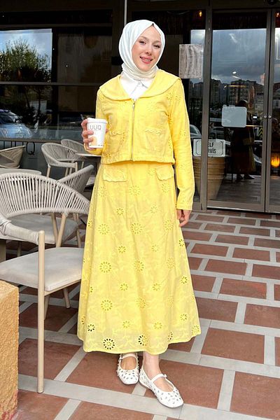 benguen Hijab Top - Bottom Set - Yellow - Regular fit