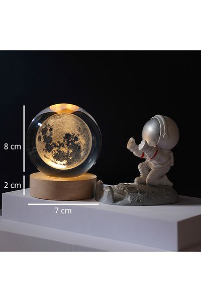 Viyogo Decorative glass moon lamp, 3D effect, USB cable power supply, 8 cm
