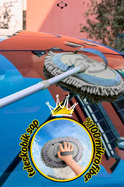 LİGROUND %100 Mikrofiber Oto Yıkama Mop Set Teleskobik Saplı Oto Yıkama Bezi ...