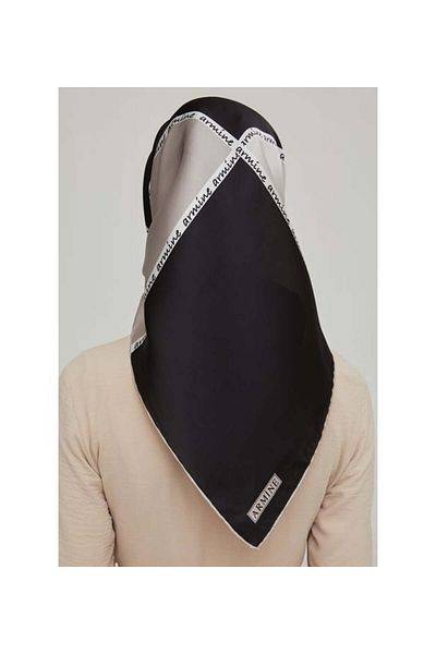 Armine Σειρά Nostalgia Twill Silk Scarf 8600D-14 Γεωμετρικό σχέδιο ΜΑΥΡΟ-ΚΡΕΜ