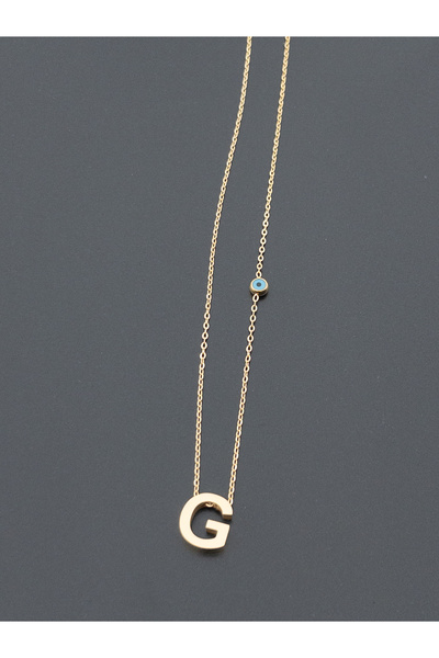 Siya Silver Nazar Boncuklu Harfli Çelik Kolye - Gold Renk