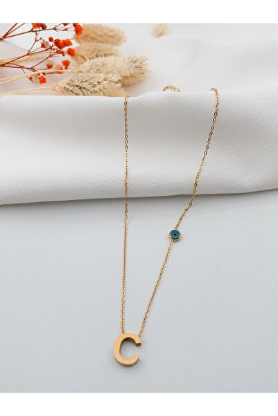 Siya Silver Nazar Boncuklu Harfli Çelik Kolye - Gold Renk