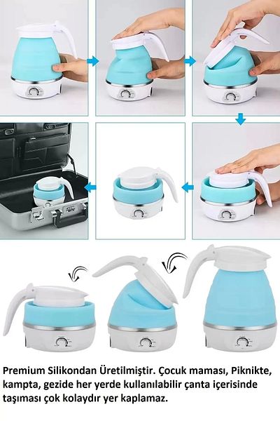 Rosemor Foldable Camping Picnic Water Heater Portable Mini Kettle Electric Kettle with Silicone