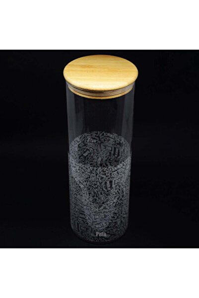 PUFO Borosilicate glass container for sugar, coffee, tea or spices, with airtight bamboo lid, 1.9 L