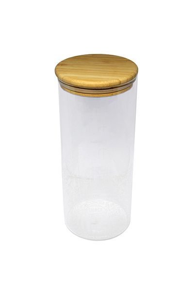 PUFO Recipient din sticlă borosilicată pentru zahăr, cafea, ceai sau condimente, cu capac etanș din bambus, 1,4 l